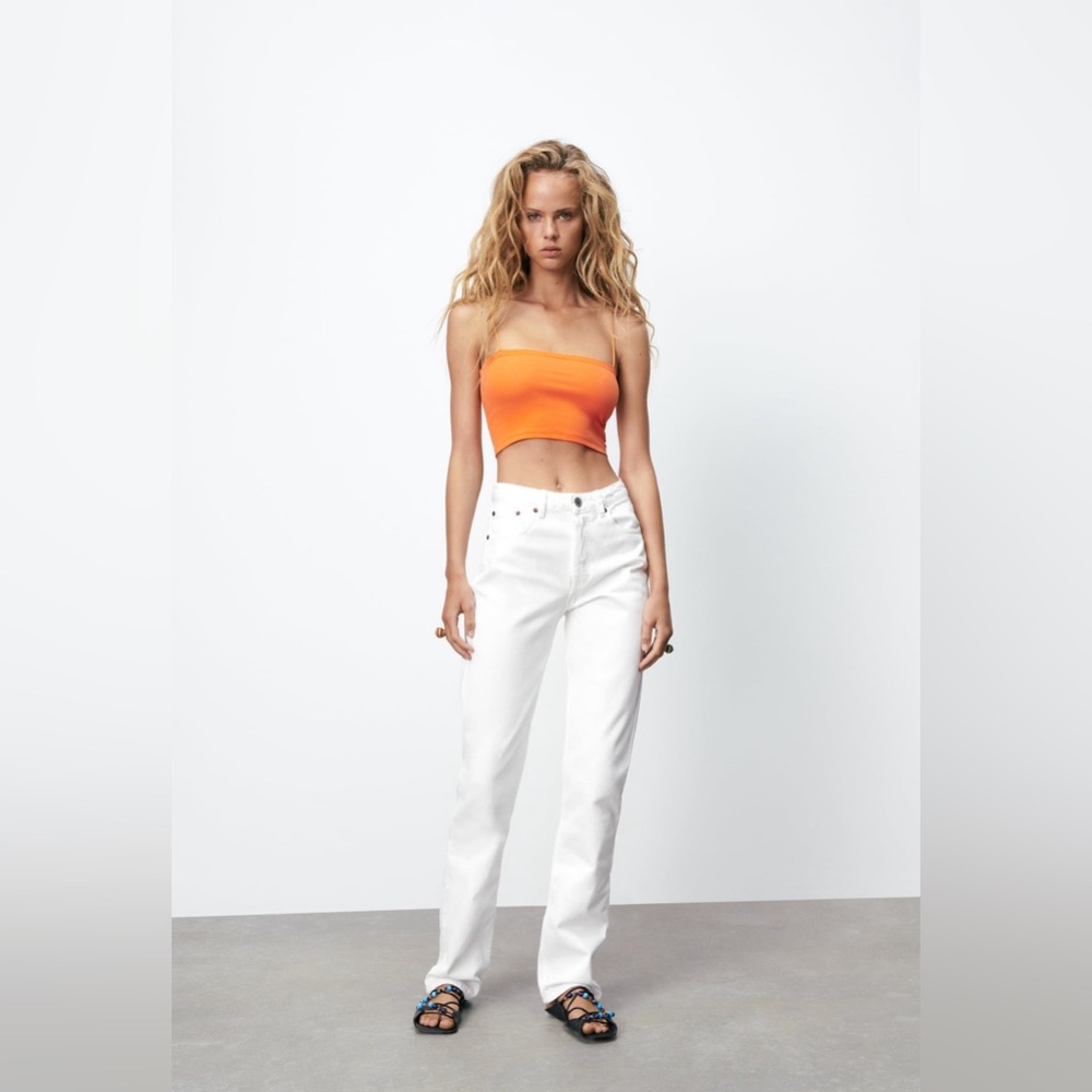 Zara rib bandeau top orange